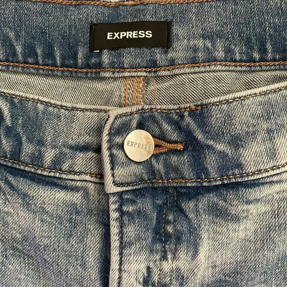 Express Plus Size 16 16R Low Rise Bootcut Boot Cut Jeans Distressing - Picture 3 of 5